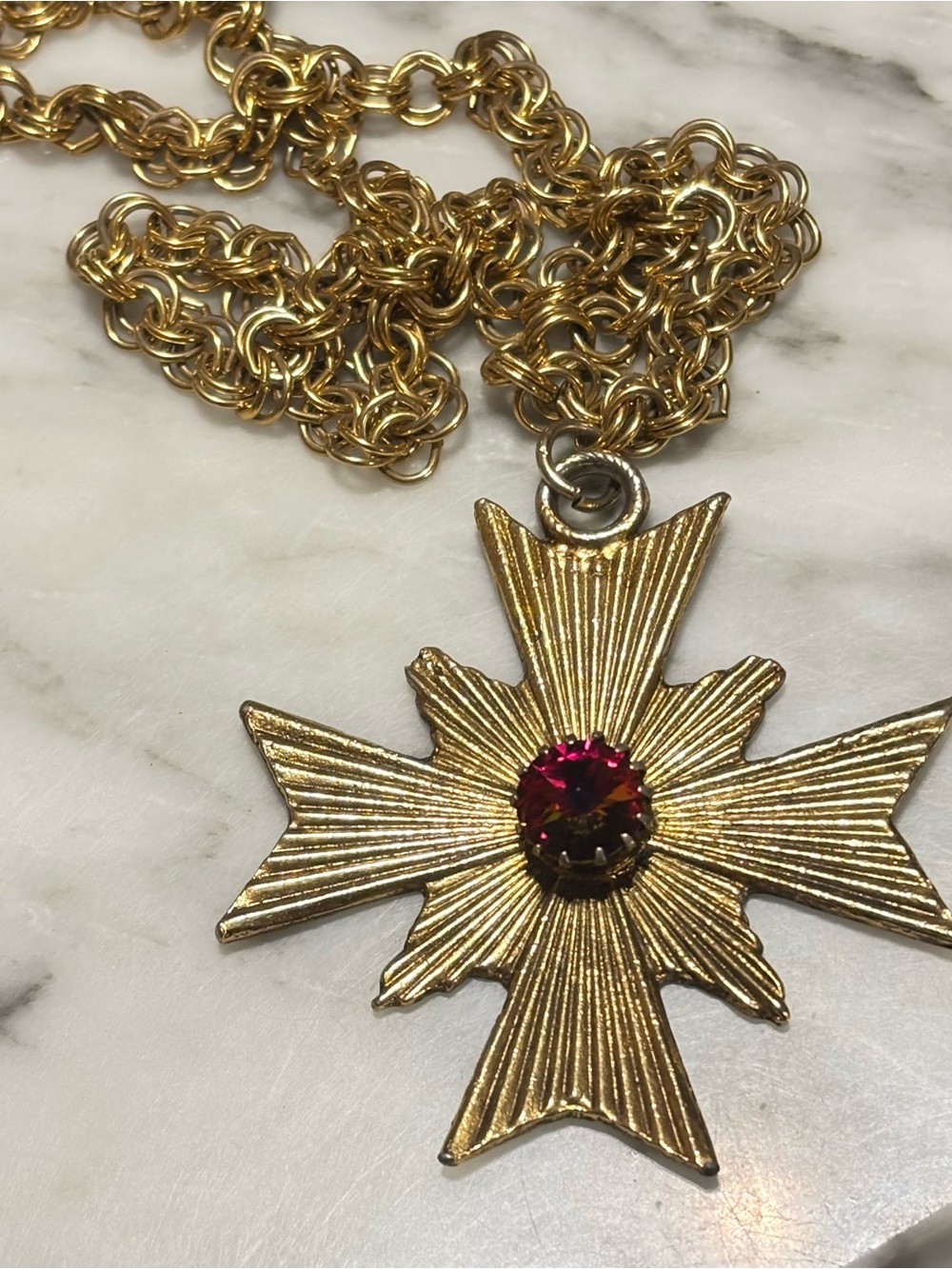 Trifari necklace with Maltese cross pendant